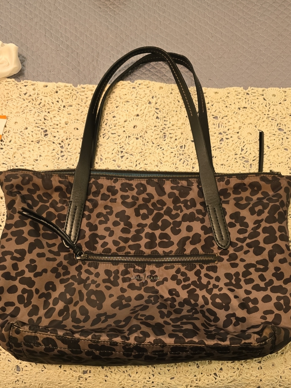Cole-Haan Leopard-Print Tote with Black Handles 2010s